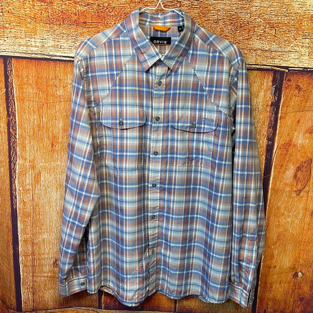 Orvis Men's Long Sleeve Plaid Western Button Down Shirt Sz M